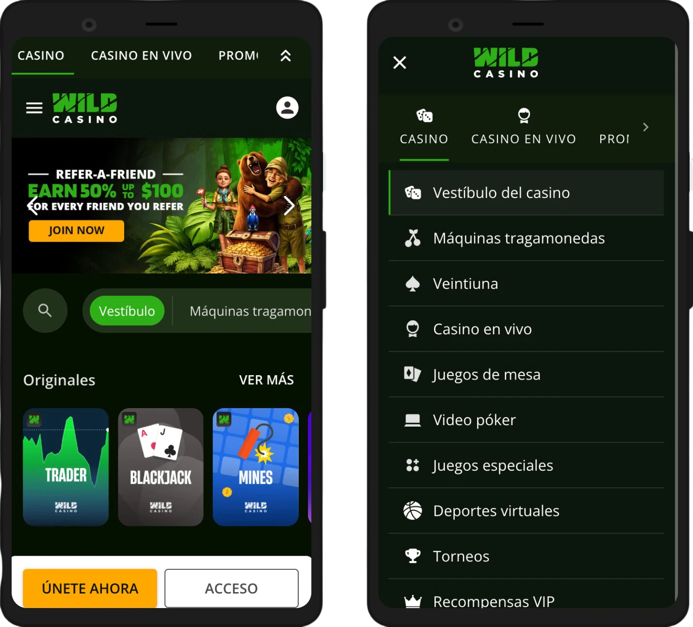Aplicación móvil y versión responsive para jugar en Wild Casino
